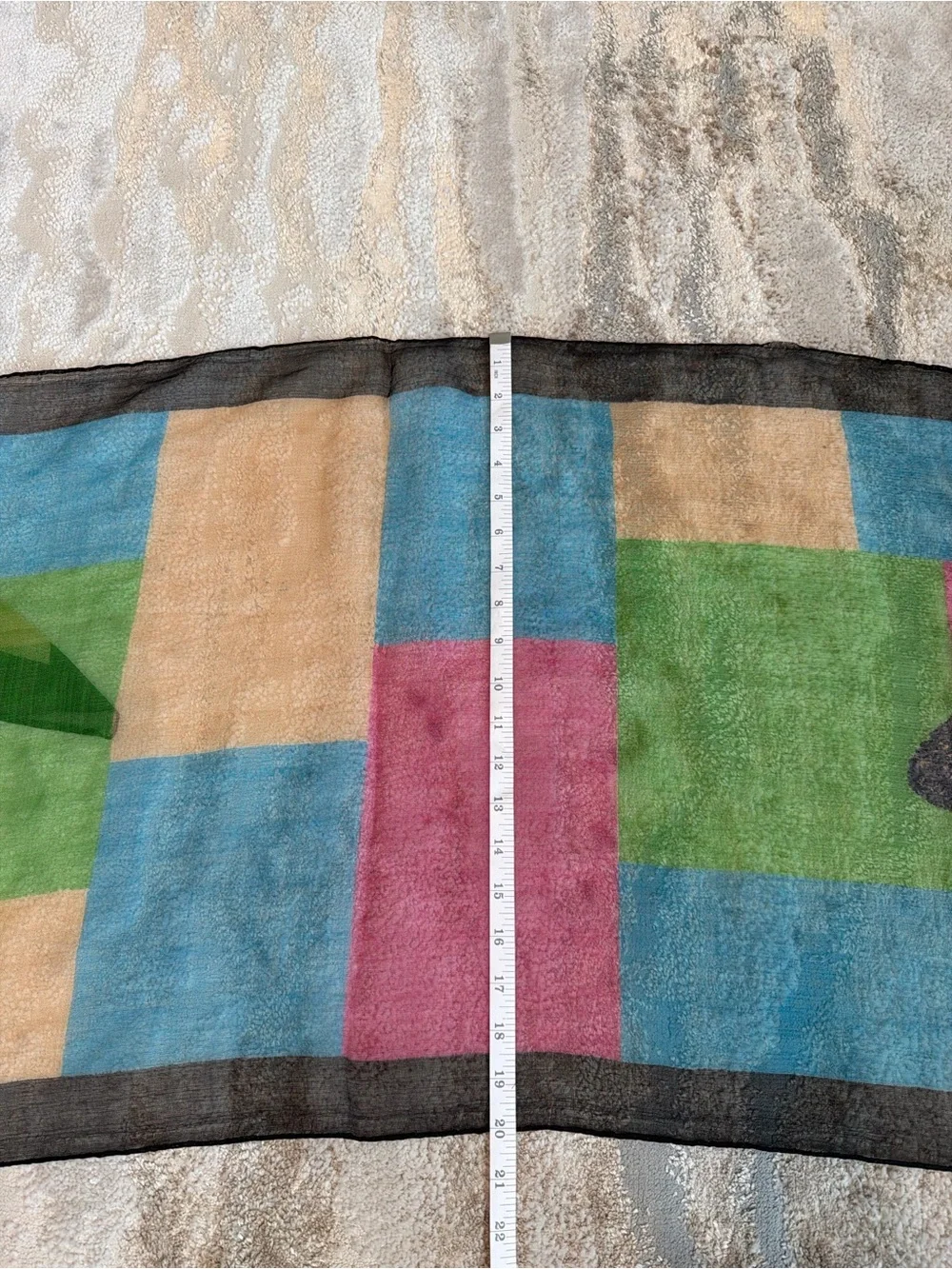 Sheer Multicolor Butterfly-Print Scarf with Black Trim